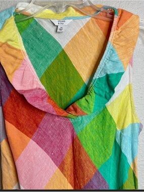 crown & ivy Bright Colorblock Linen Tank with Pink, Orange & Teal